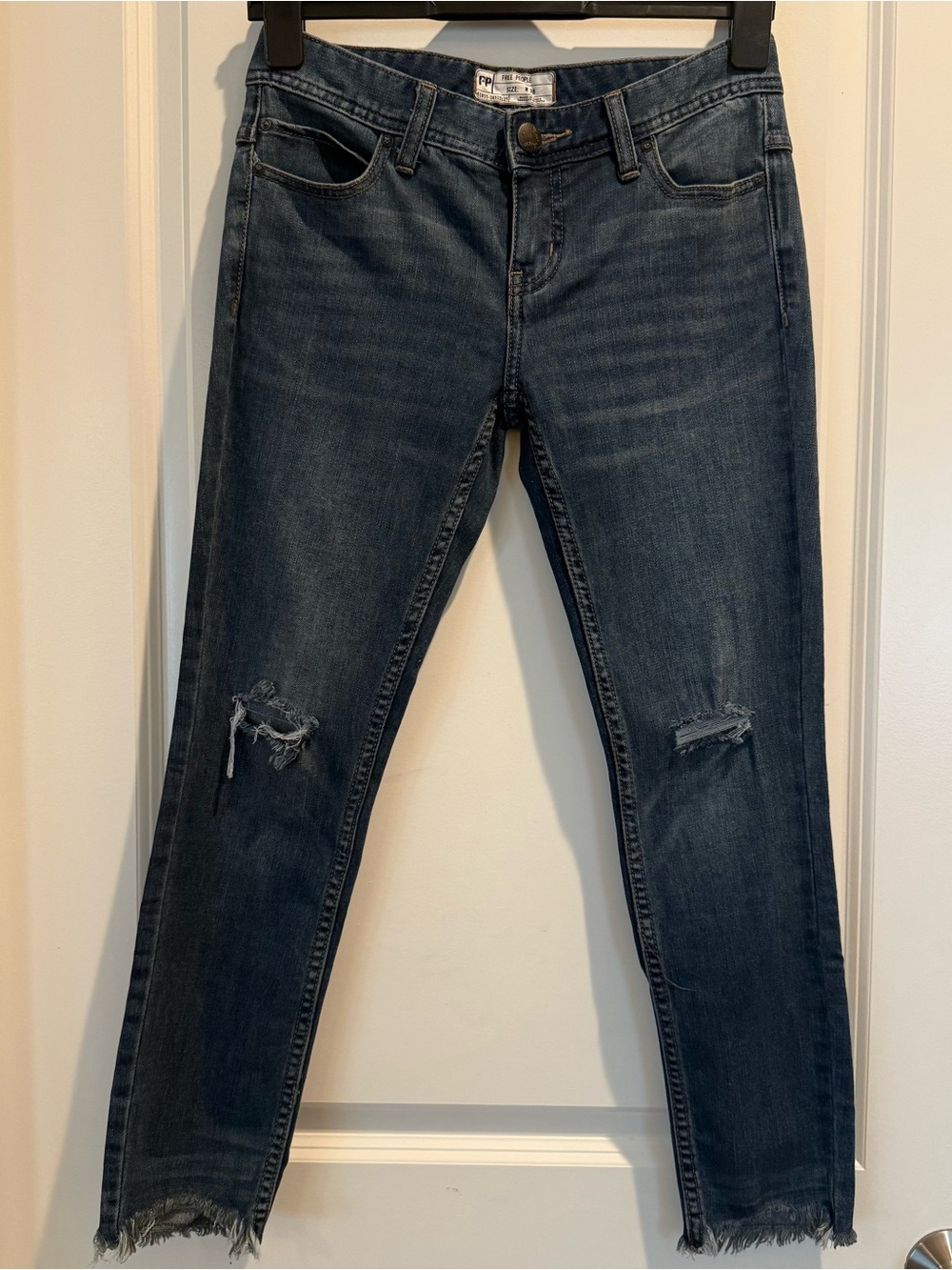 Free People Dark Blue Distressed Skinny Jeans